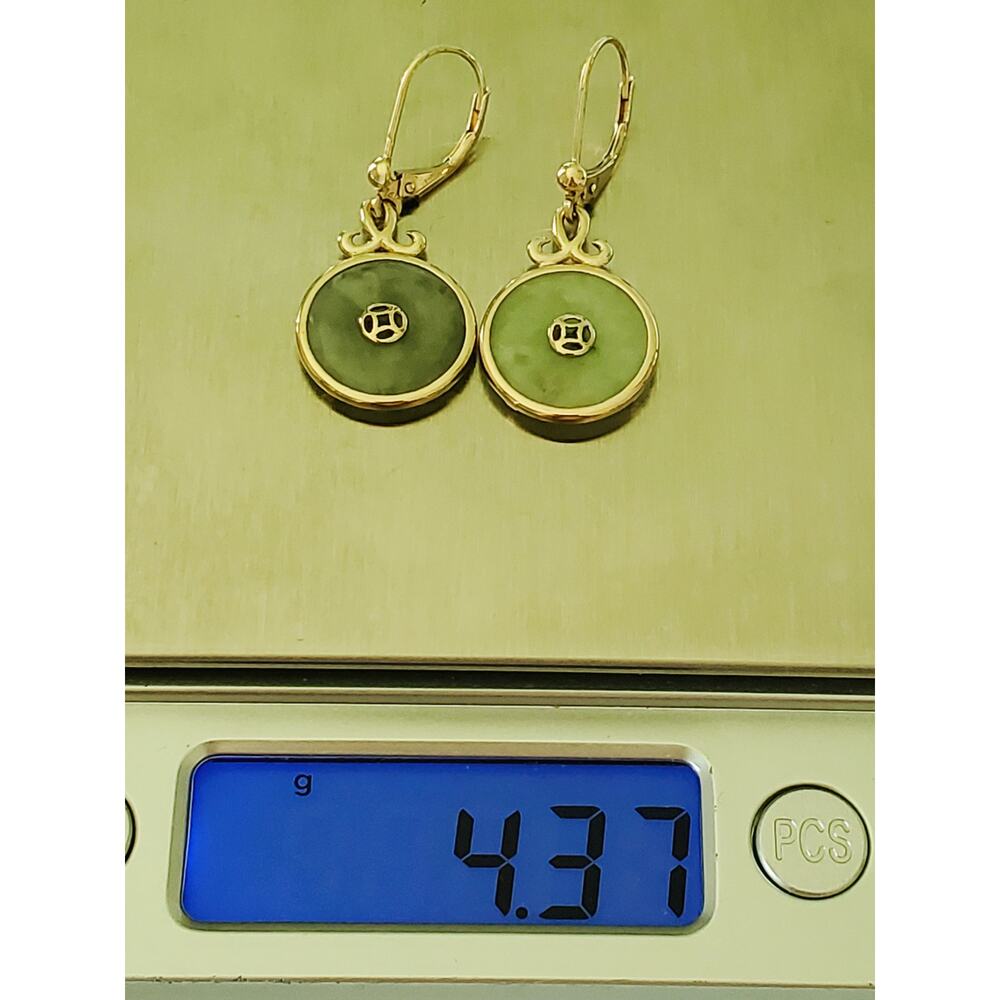 Vintage 14K Gold Chinese Jade Donut Leverback Earrings - Picture 6 of 6